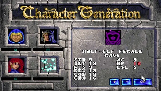 Ekran Tworzenia Drużyny w Eye of the Beholder